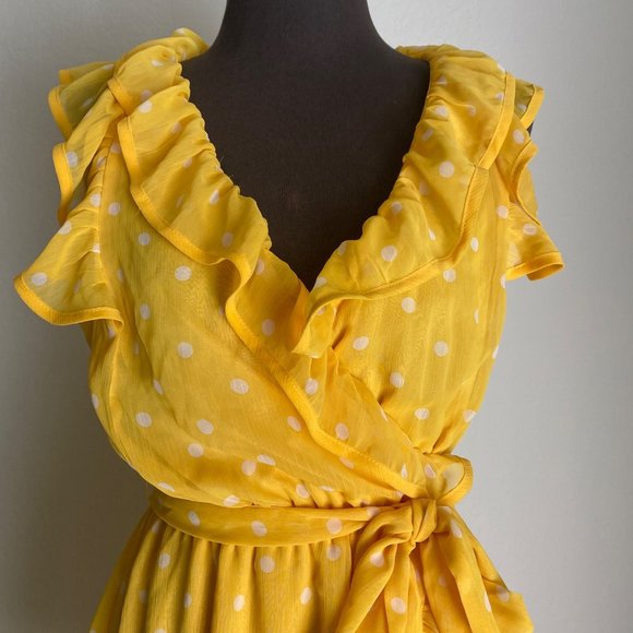 Forever 21 sz S Sleeveless V neck ruffle polkadot flare dress - Picture 2 of 6